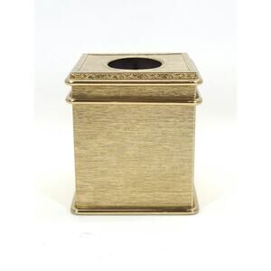 VTG Gold Tissue Box Holder Cover Metal Boutique Ornate Hollywood MCM Shabby